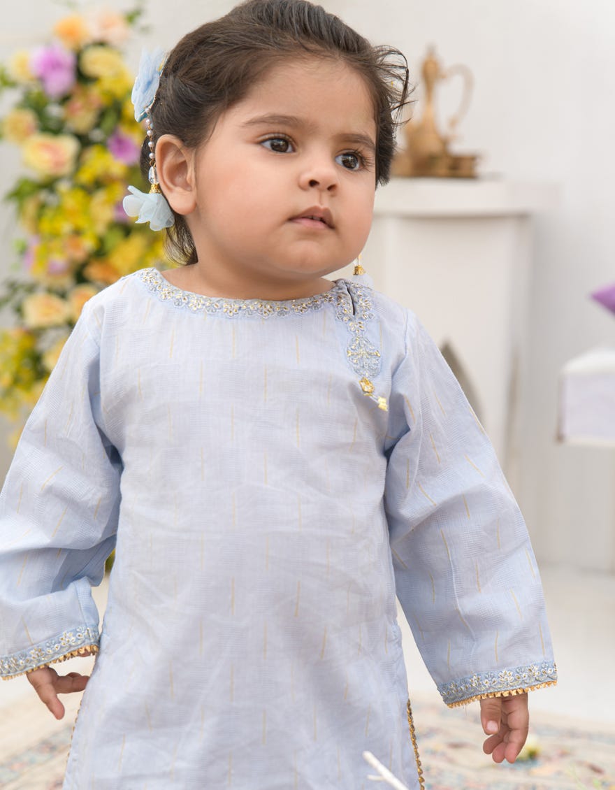 BLUE DOBBY EMBROIDERED 2PC STITCHED