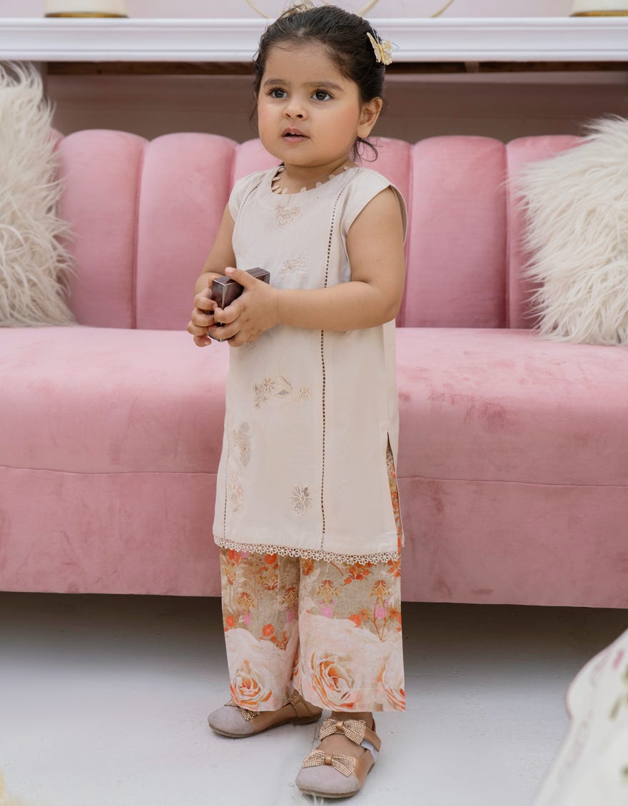 BEIGE SILK EMBROIDERED 2PC STITCHED