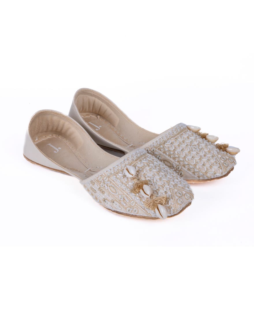 Off White Polyester Khussa | Jj-Lkh-24-315