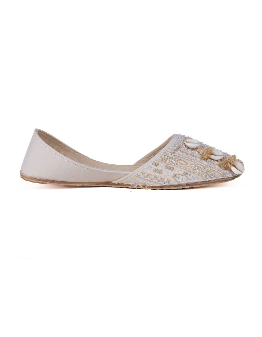 Off White Polyester Khussa | Jj-Lkh-24-315