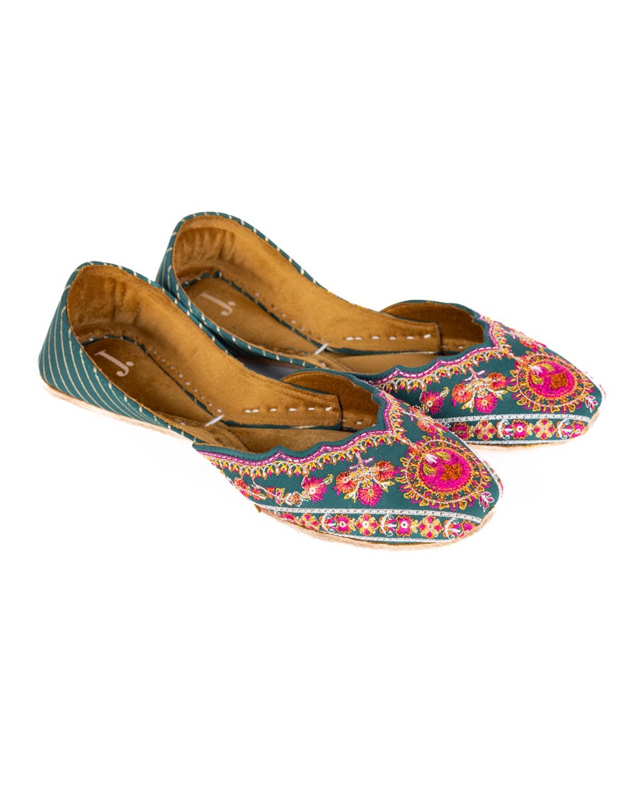 Green Polyester Khussa | Jj-Lkh-24-321