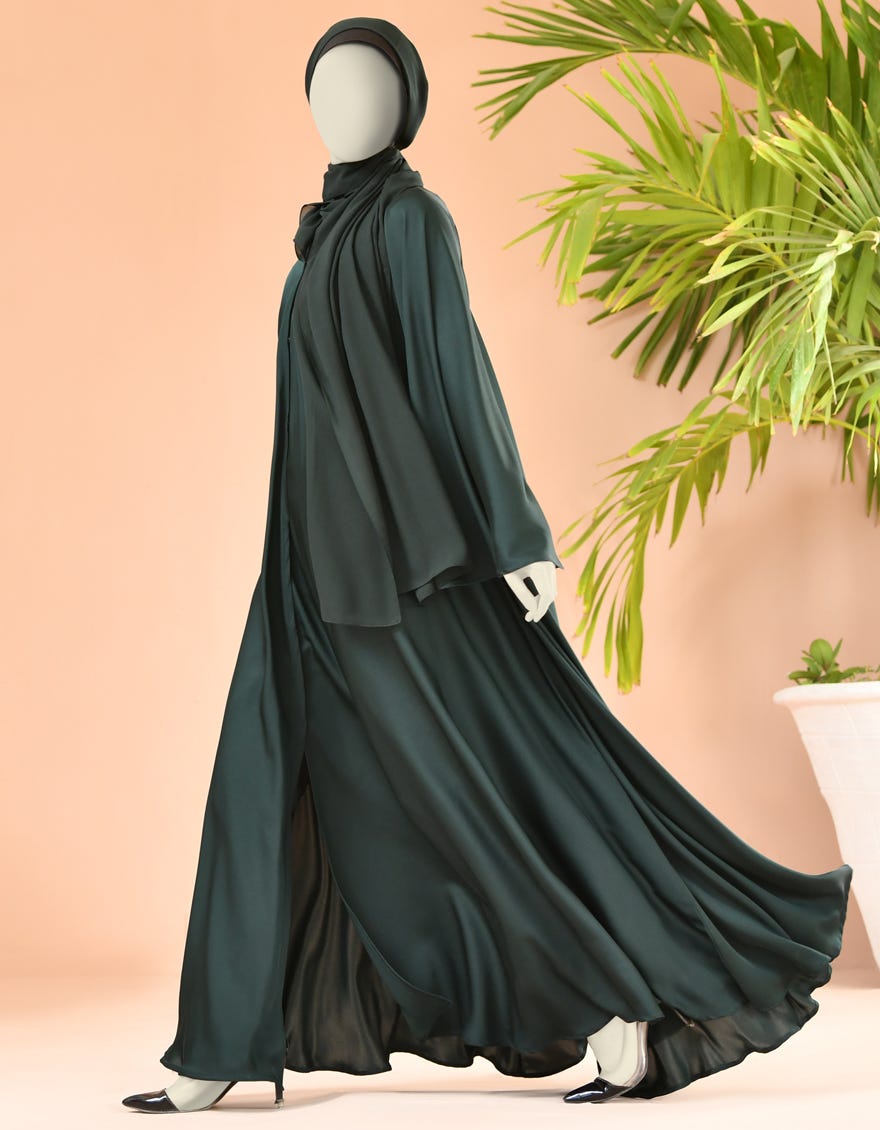 GREEN SATIN ABAYA | JJAB-22-020