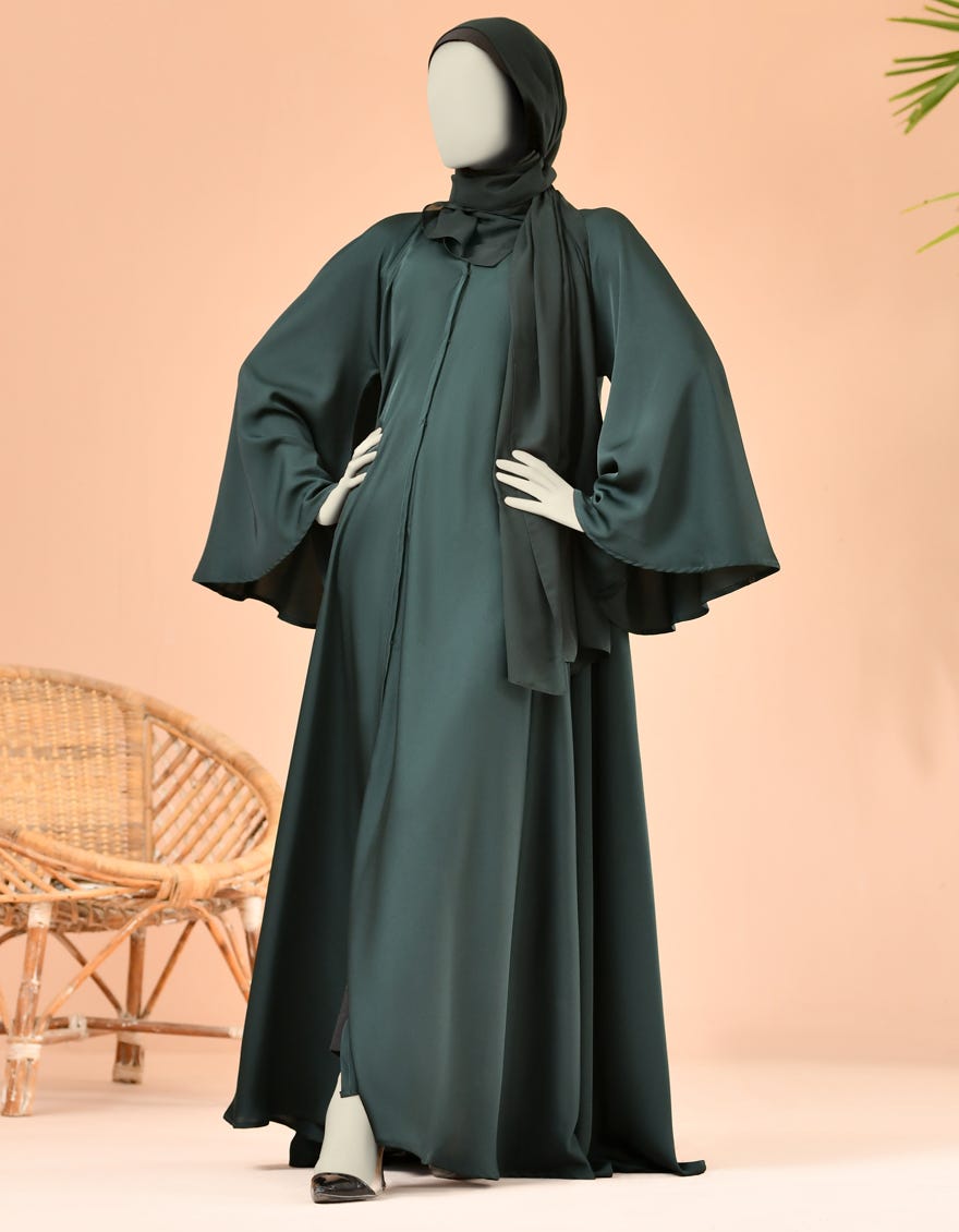 GREEN SATIN ABAYA | JJAB-22-020