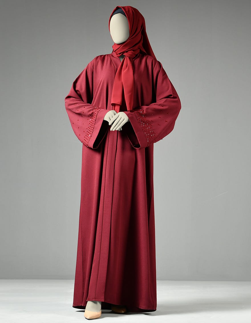 MAROON CREPE ABAYA | JJAB-22-025