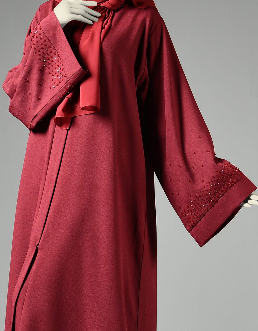 MAROON CREPE ABAYA | JJAB-22-025
