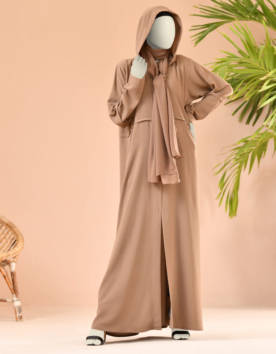 LIGHT BROWN GEORGETTE ABAYA | JJAB-22-049