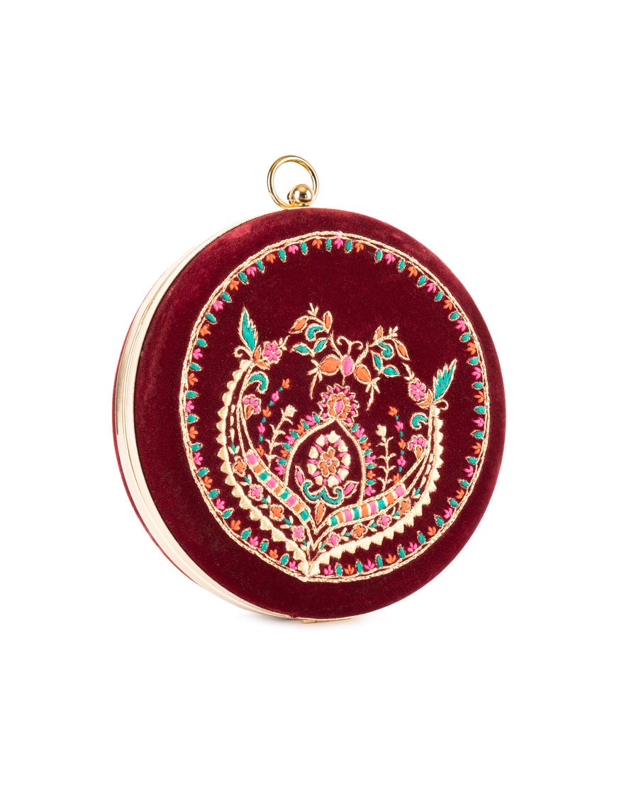 MAROON VELVET HANDBAG | JJBL-22-050 FB