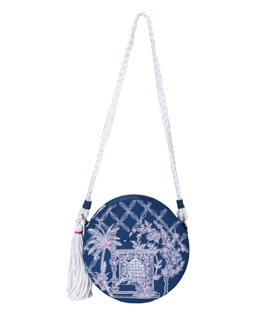 Blue Cotton Silk Handbag | Jjbl-24-065