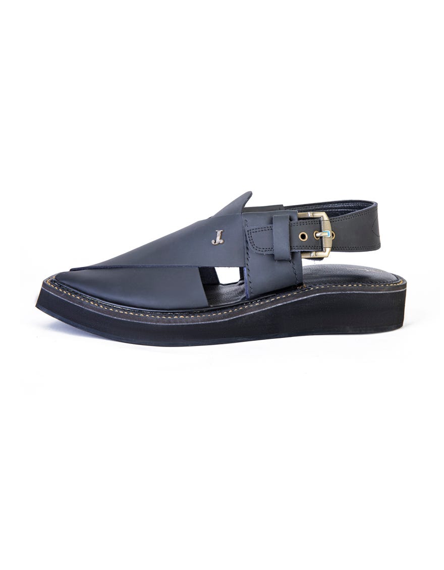 Black Peshawari Chappal | Jjfw-Jpc-062-Kc-R1