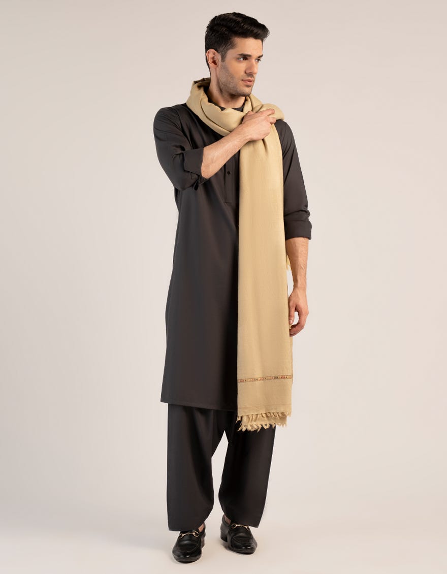 FAWN WOOL PLAIN SHAWL