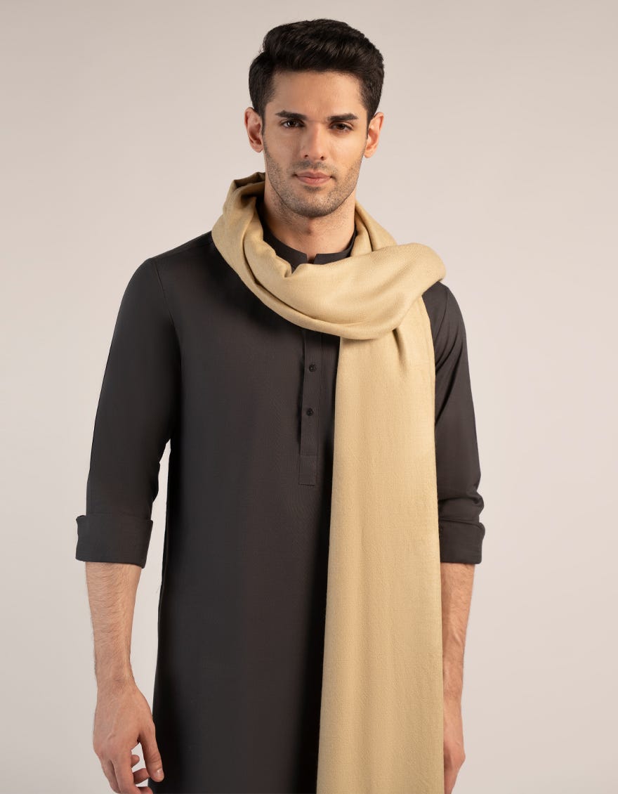 FAWN WOOL PLAIN SHAWL