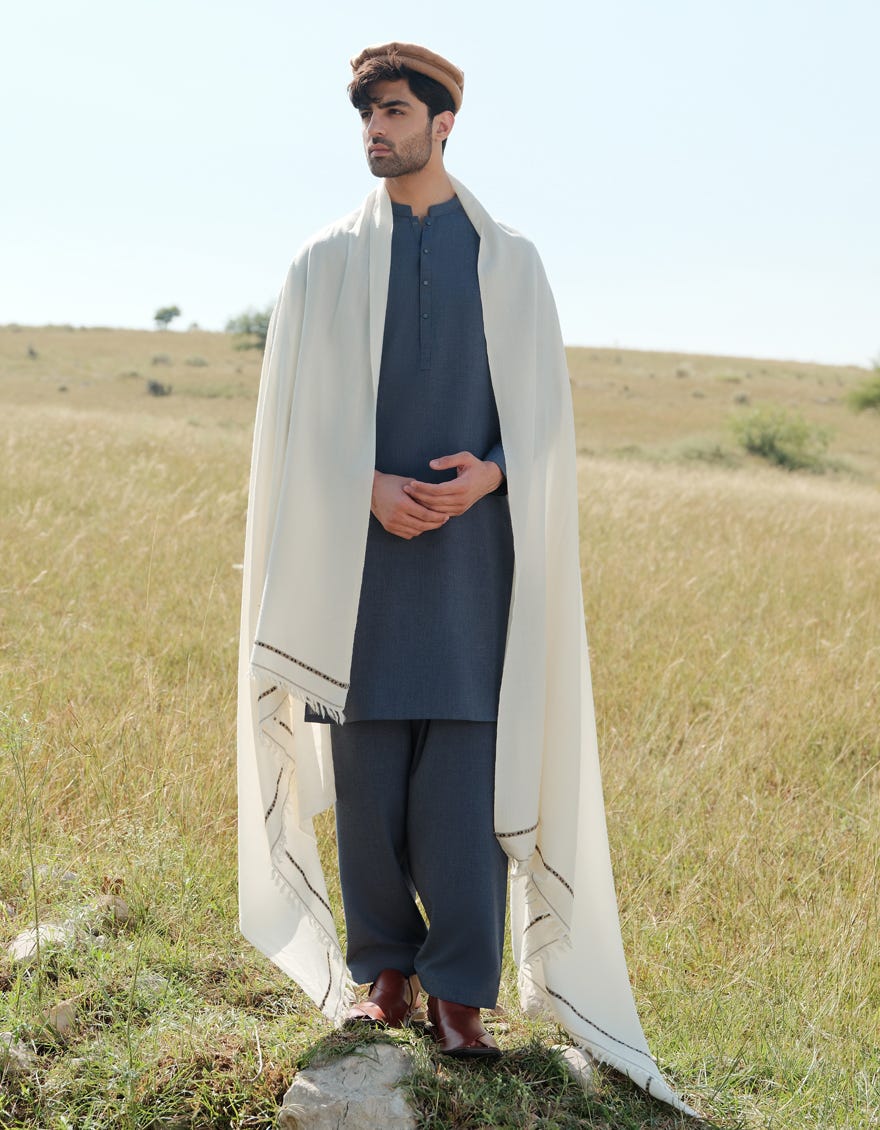OFF WHITE WOOL MEN SHAWL | JJID-SHAWL-W-9735-A