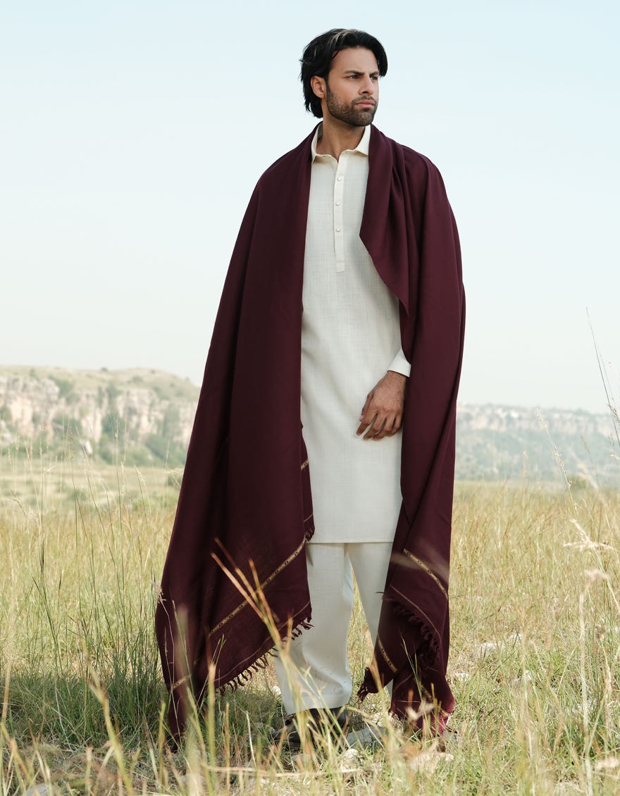 MAROON BLENDED MEN SHAWL | JJID-SHAWL-W-9736