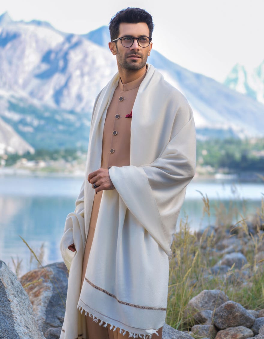 OFF WHITE BLENDED MEN SHAWL | JJID-SHAWL