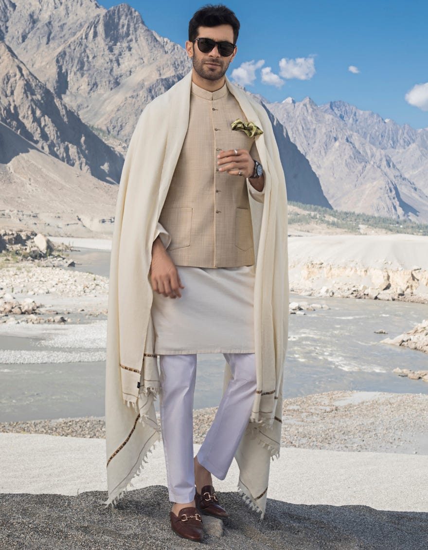 OFF WHITE BLENDED MEN SHAWL | JJID-SHAWL