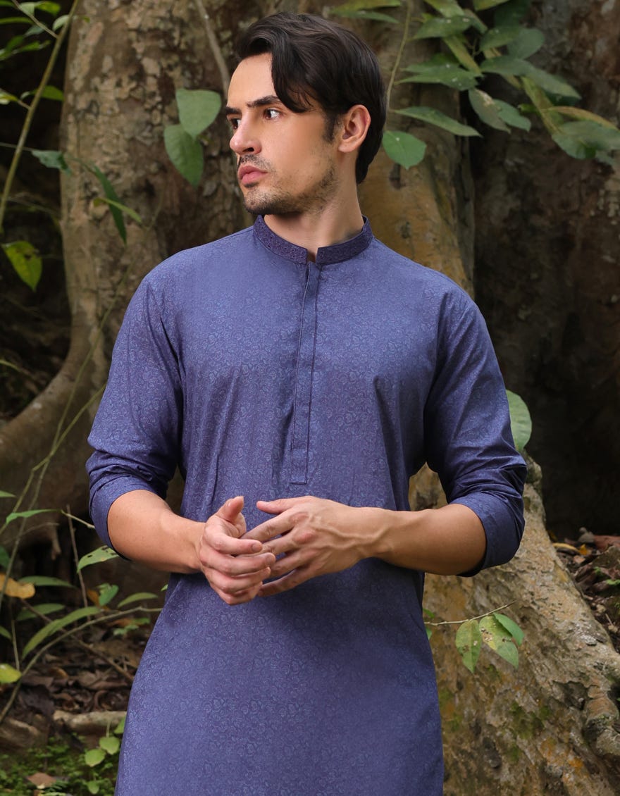BLUE COTTON SEMI-FORMAL KURTA