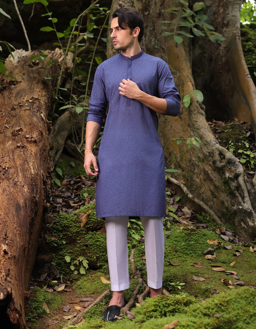 BLUE COTTON SEMI-FORMAL KURTA