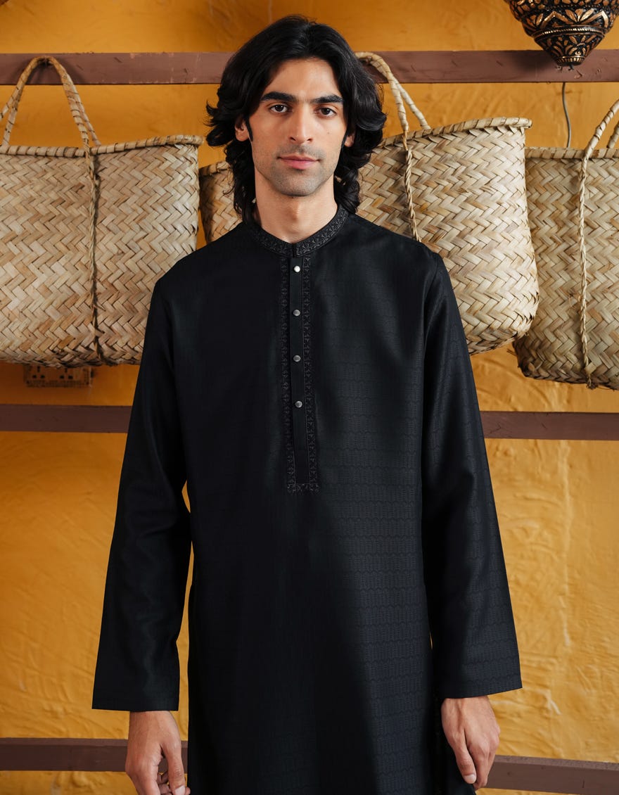 BLACK BLENDED SEMI-FORMAL KURTA
