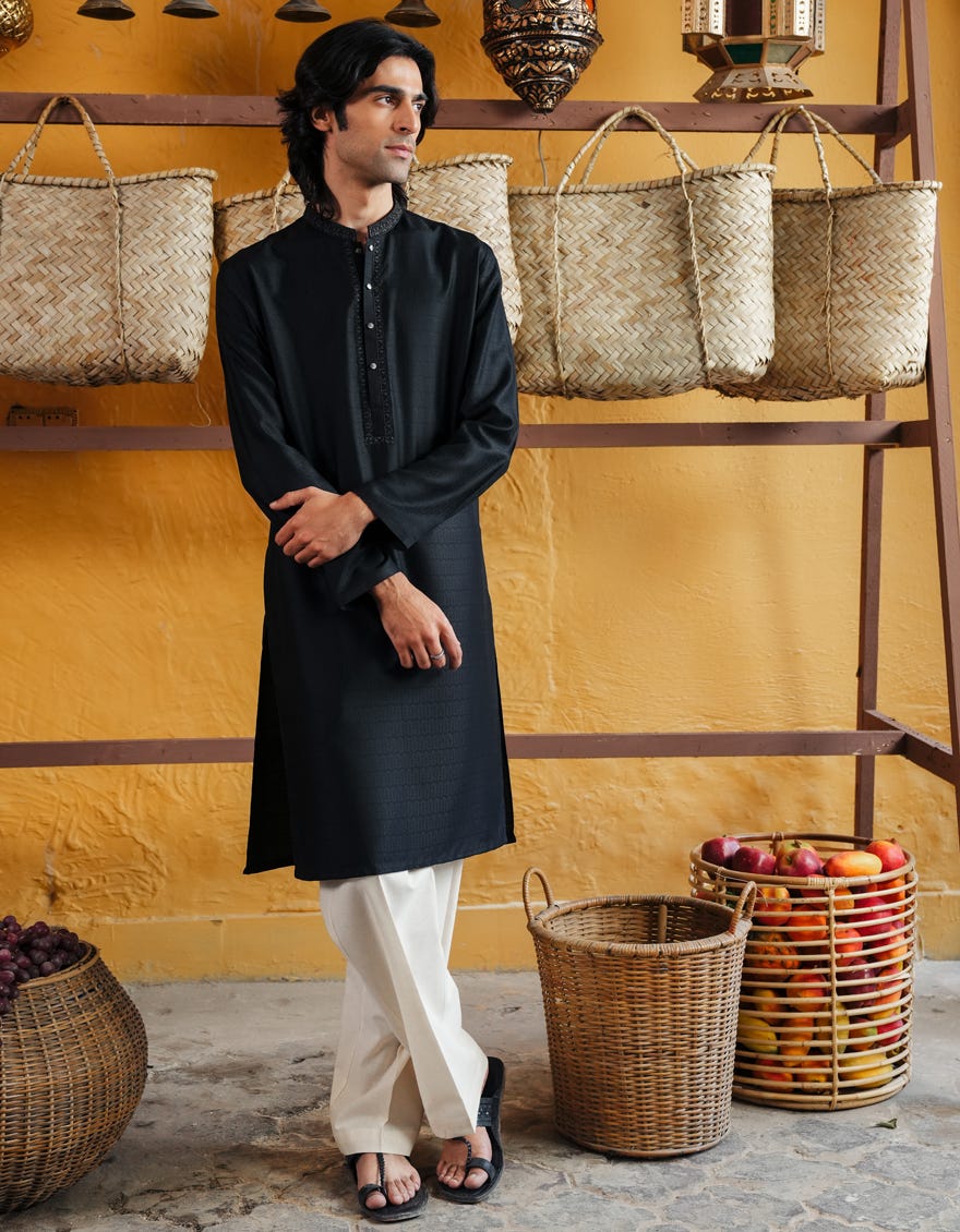 BLACK BLENDED SEMI-FORMAL KURTA