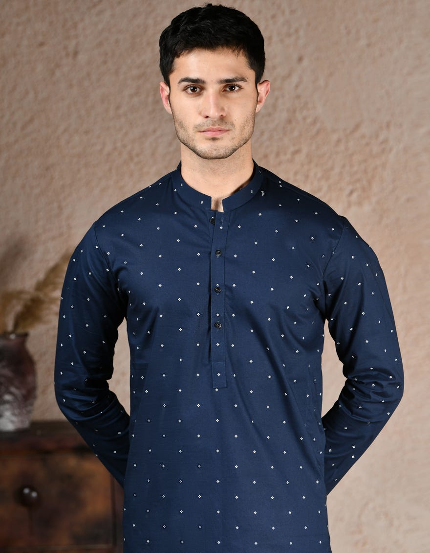 NAVY BLUE COTTON KURTA | JJK-A-33323