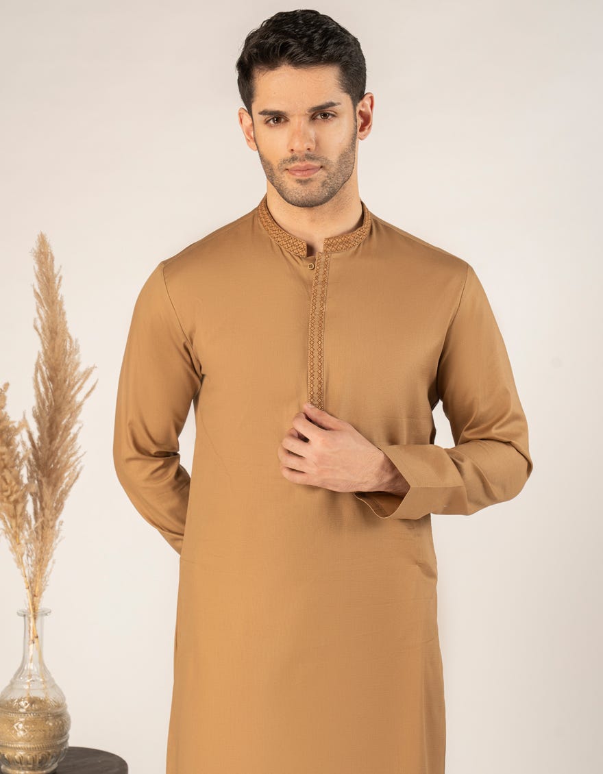 BEIGE COTTON SEMI-FORMAL KURTA