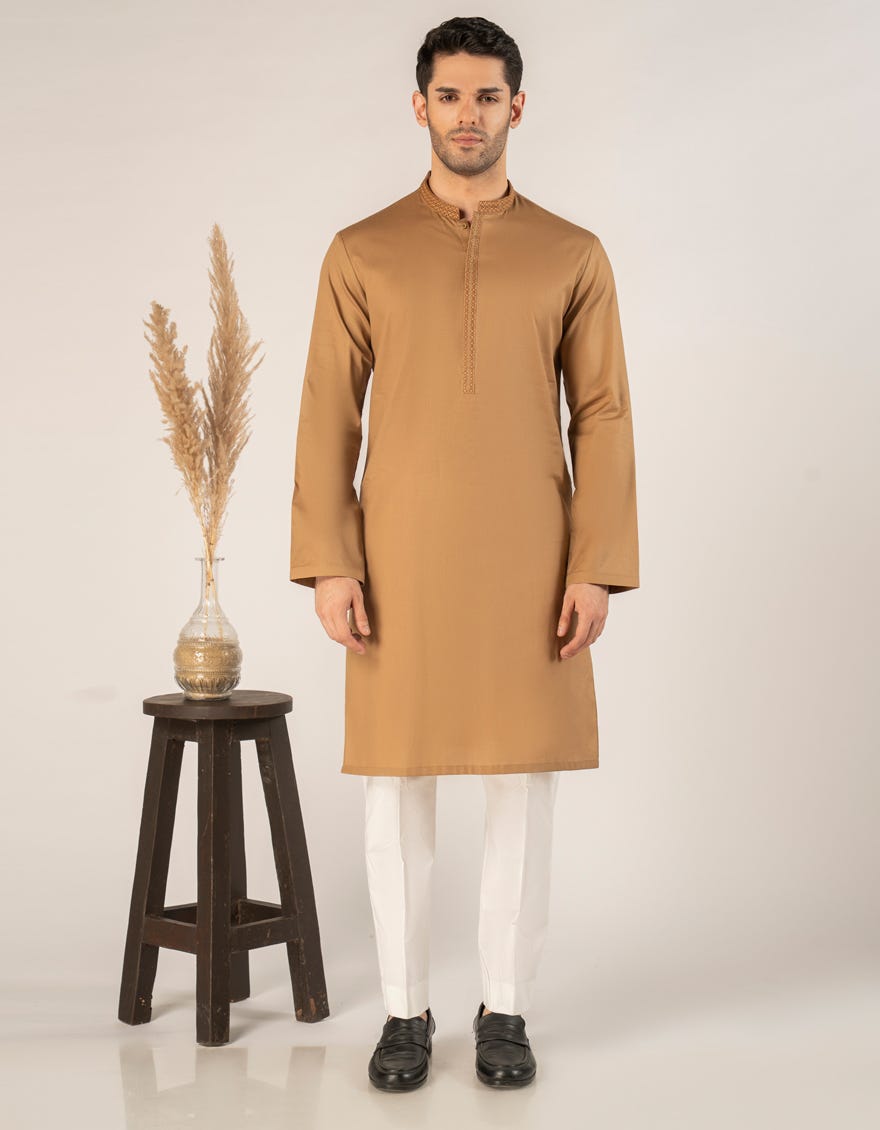 BEIGE COTTON SEMI-FORMAL KURTA