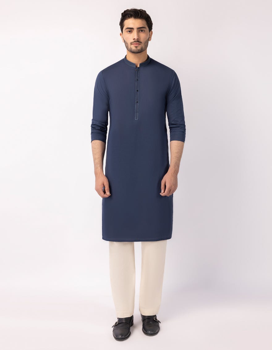 DARK BLUE COTTON SEMI-FORMAL KURTA