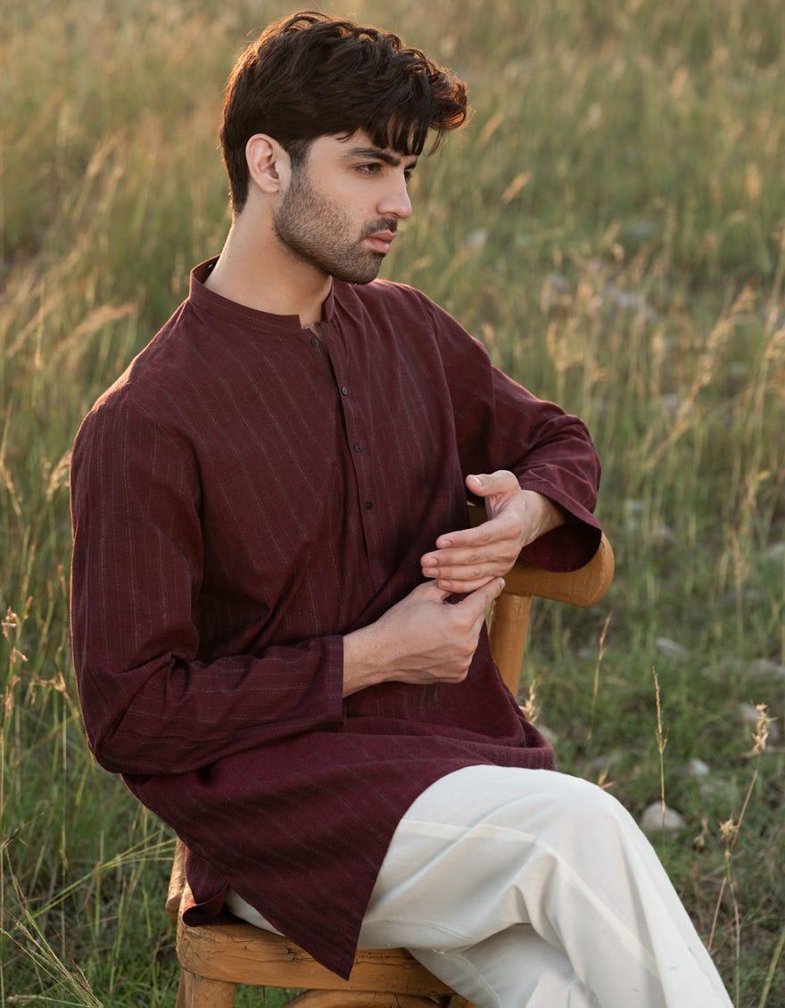 MAROON COTTON KURTA | JJK-A-34833