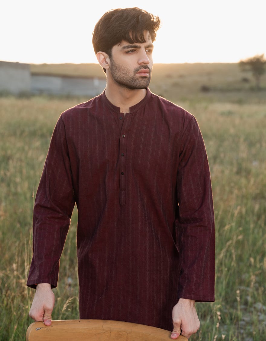 MAROON COTTON KURTA | JJK-A-34833