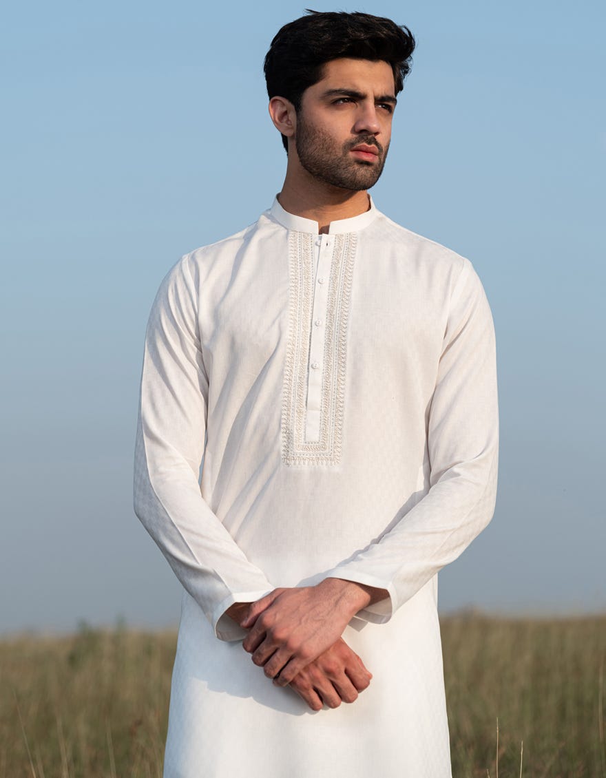 OFF WHITE BLENDED KURTA | JJK-A-34928