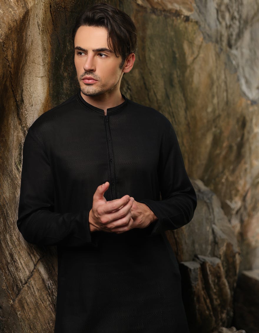 BLACK COTTON KURTA | JJK-S-46486