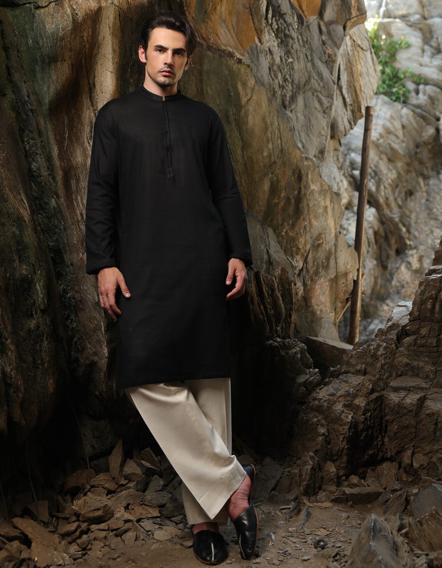 BLACK COTTON KURTA | JJK-S-46486