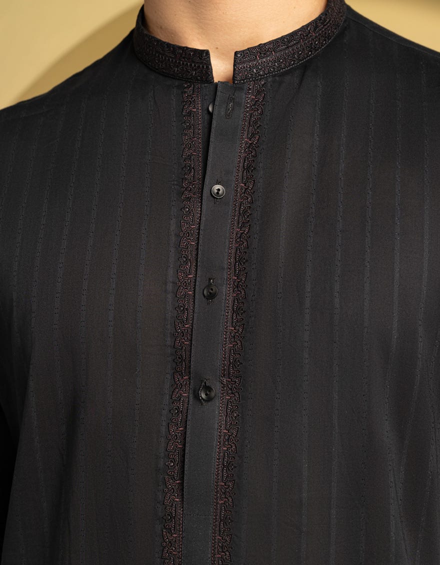 BLACK COTTON SEMI-FORMAL KURTA
