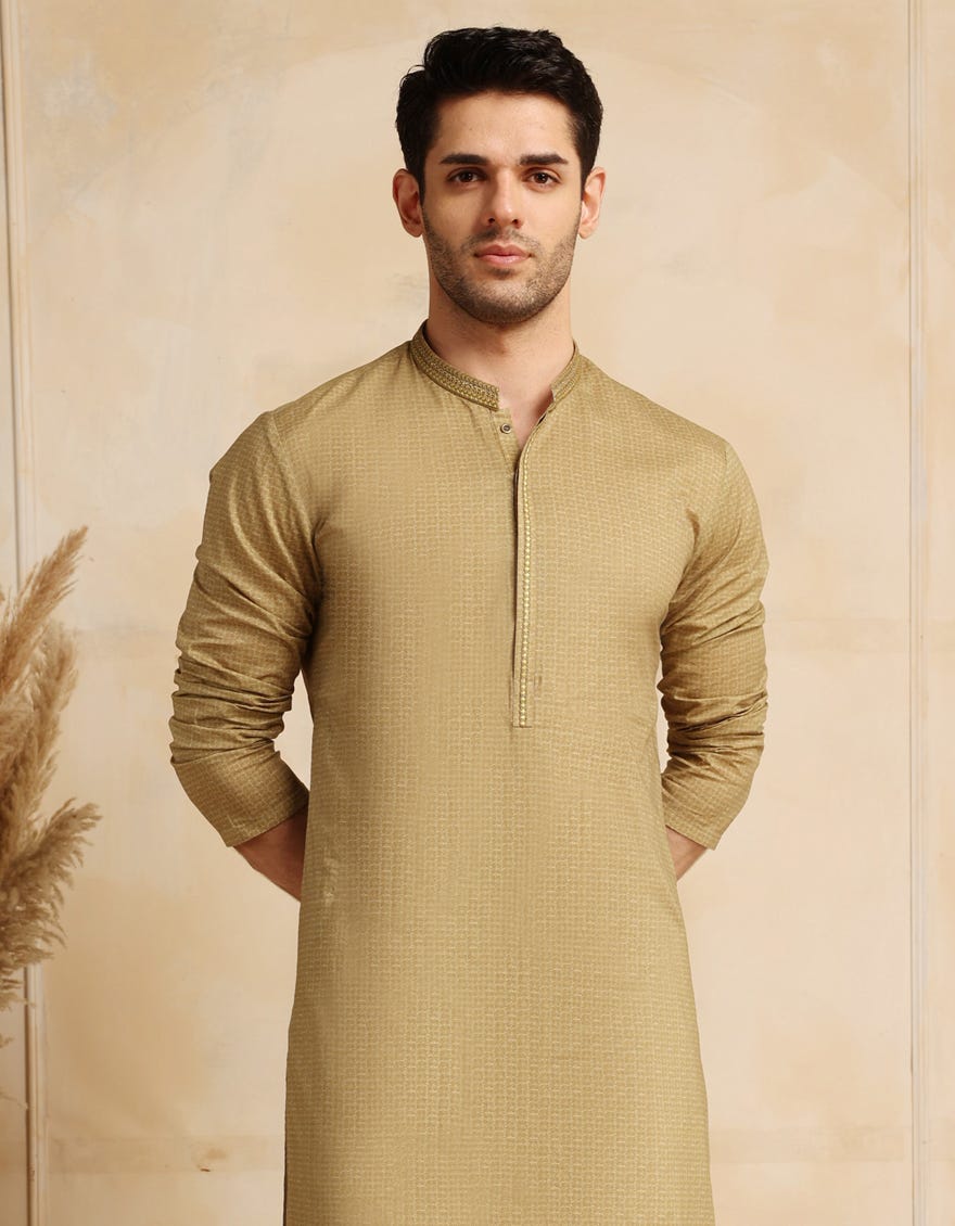 OLIVE COTTON SEMI-FORMAL KURTA