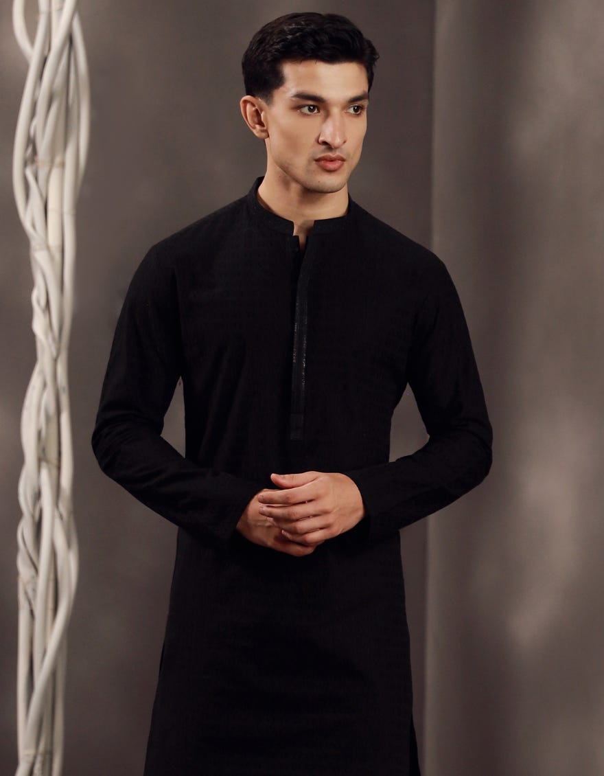 BLACK COTTON FORMAL KURTA