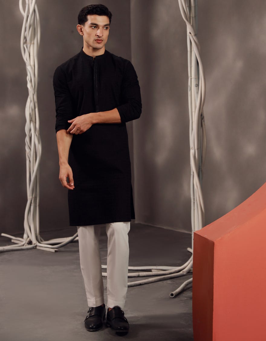 BLACK COTTON FORMAL KURTA