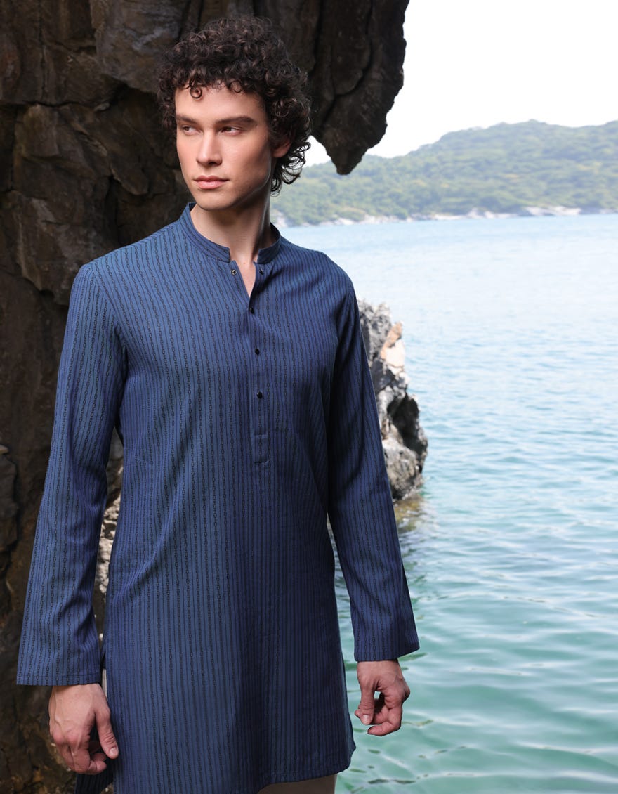 BLUE COTTON SHORT KURTA | JJTHLK-S-47308