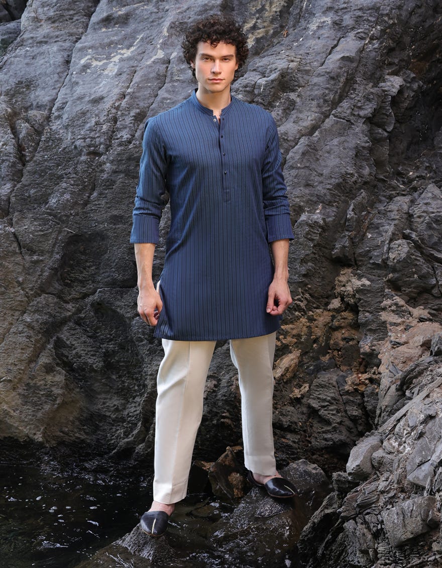 BLUE COTTON SHORT KURTA | JJTHLK-S-47308