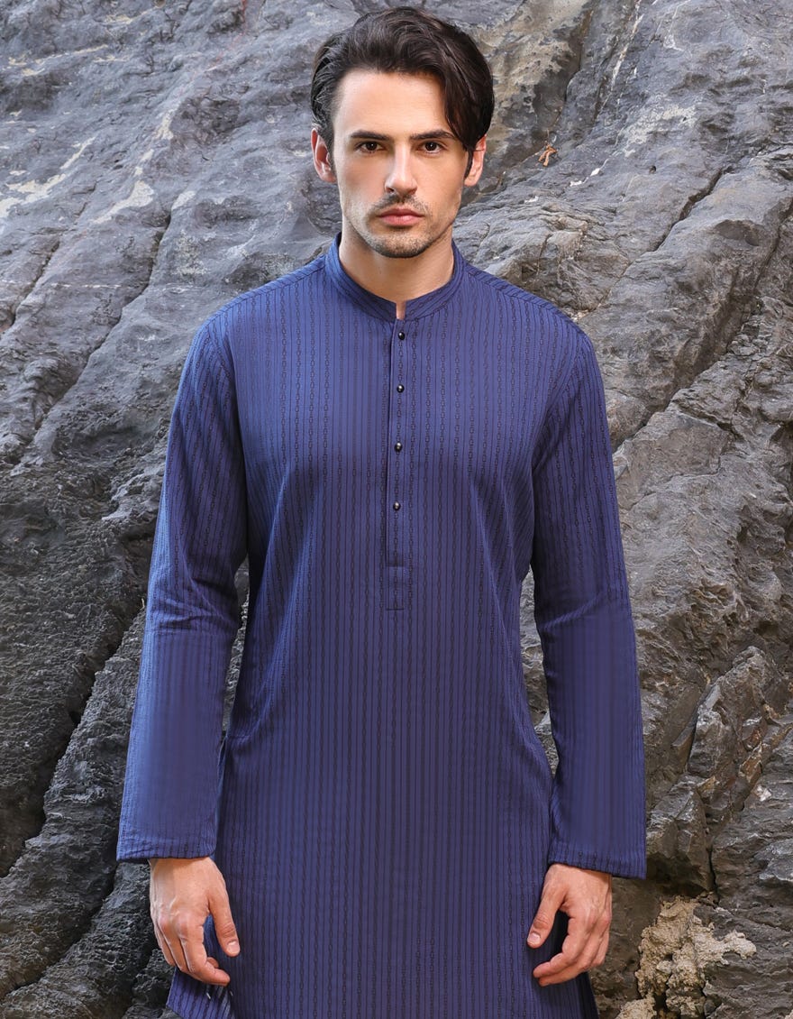 BLUE COTTON SHORT KURTA | JJTHLK-S-47351