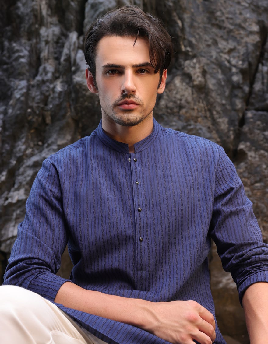 BLUE COTTON SHORT KURTA | JJTHLK-S-47351
