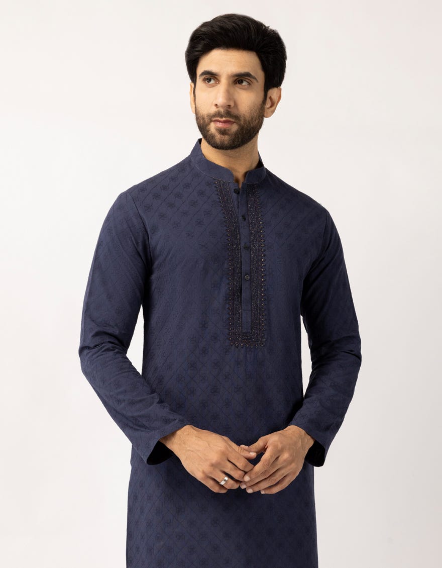 DARK BLUE COTTON FORMAL KURTA