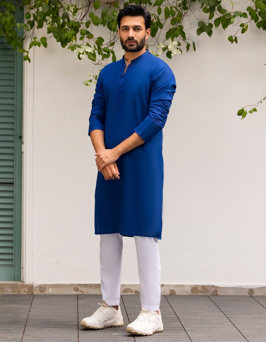 BLUE COTTON KURTA | JJK-S-90489