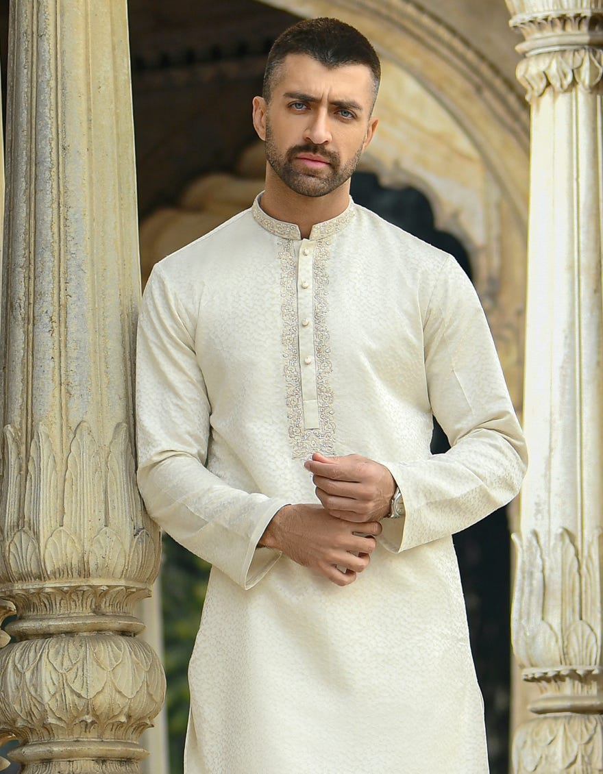 OFF WHITE BLENDED SPECIAL KURTA | JJK-SP-42306