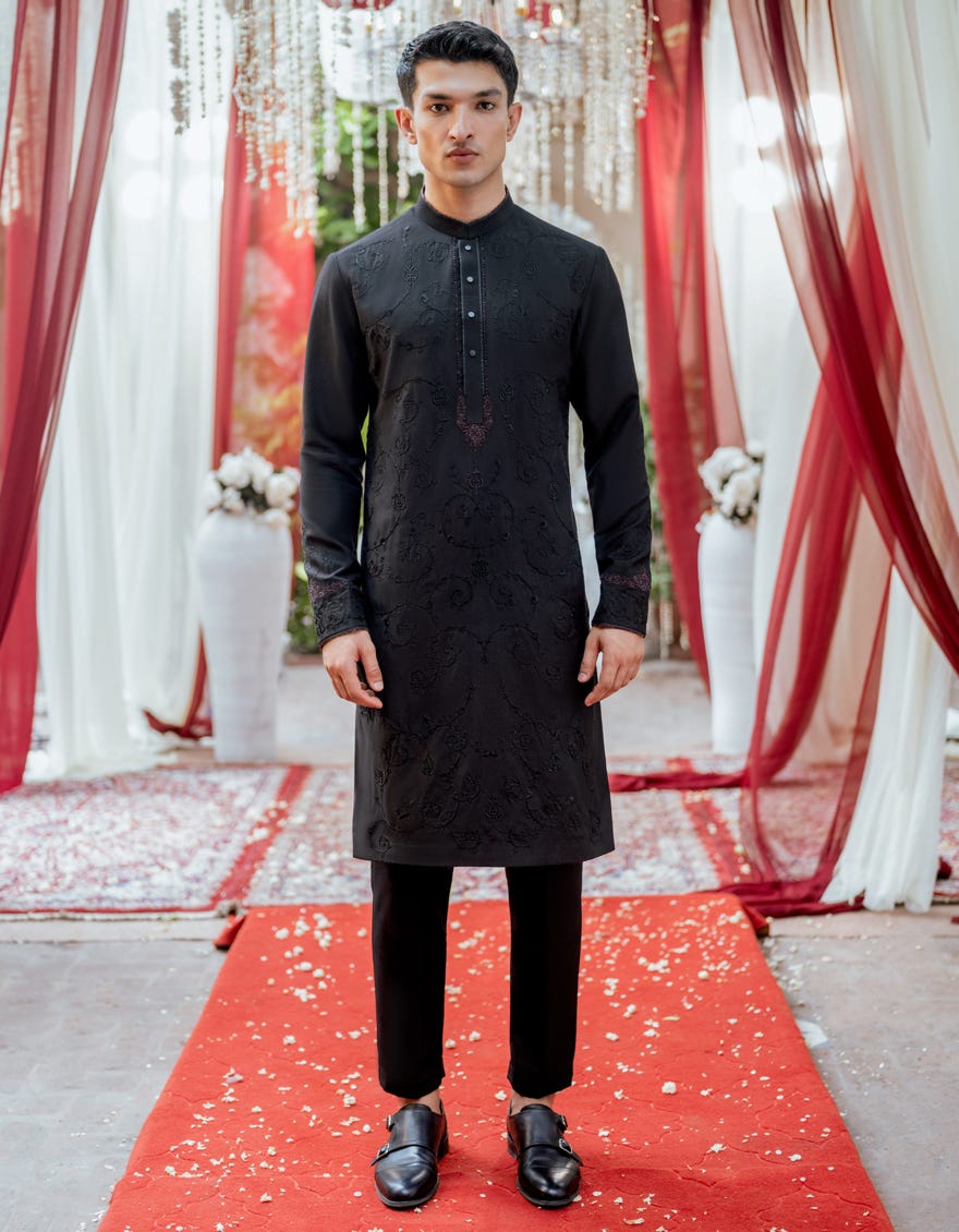 Black Blended Special Men's Kurta | Jjk-Sp-48170
