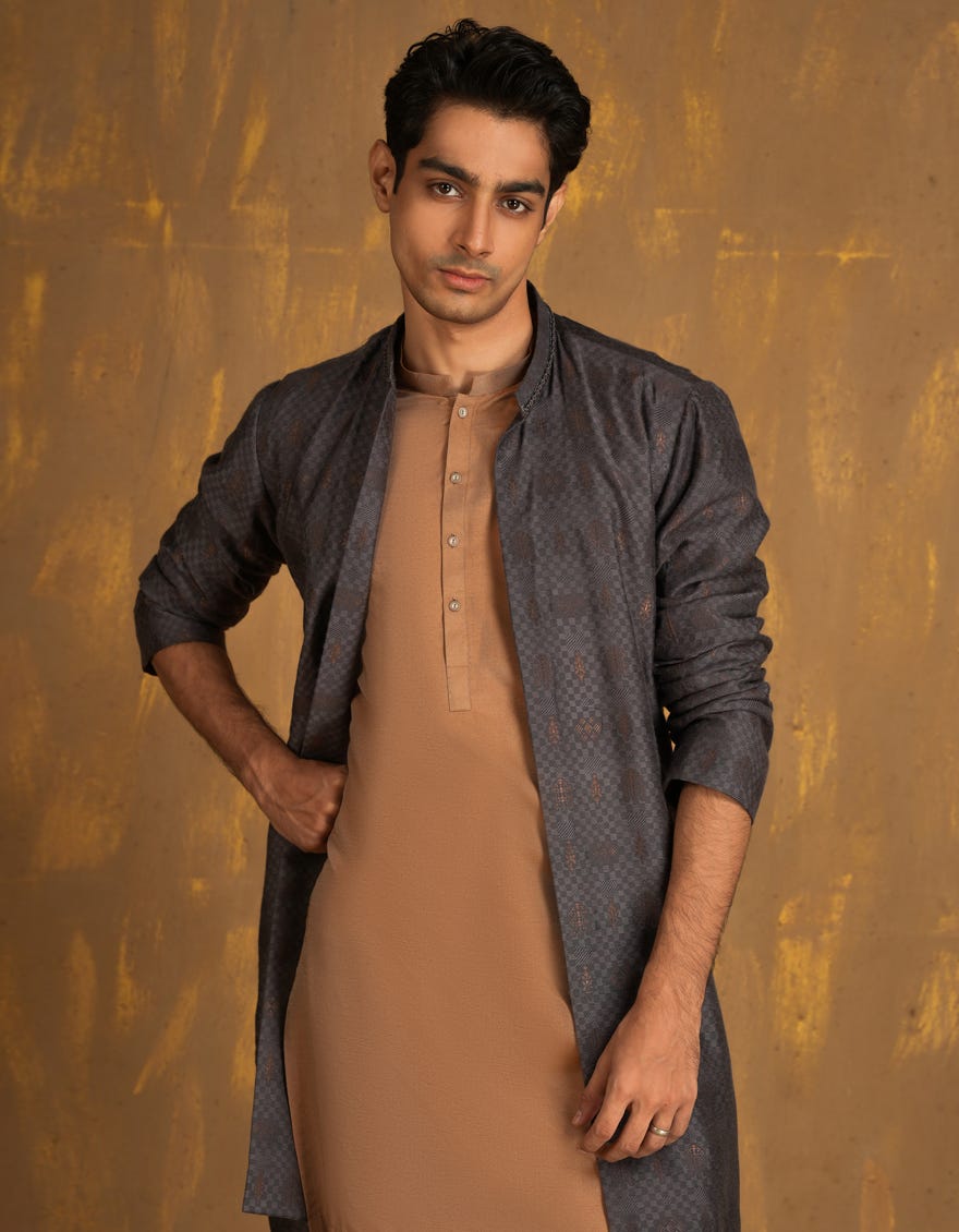 GREY BLENDED FORMAL KURTA | JJK-SP-INR-A-45512