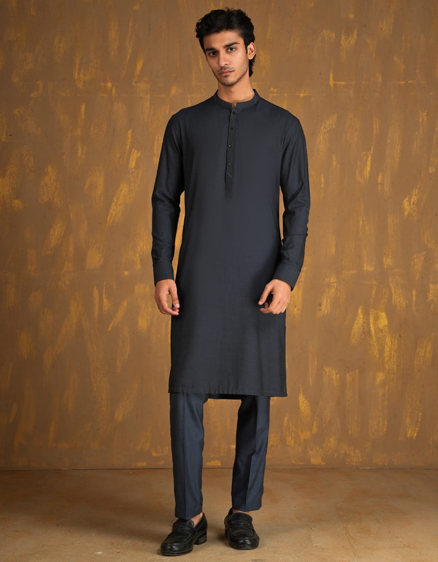 BLUE-GREY BLENDED KURTA PAJAMA | JJKP-A-33075