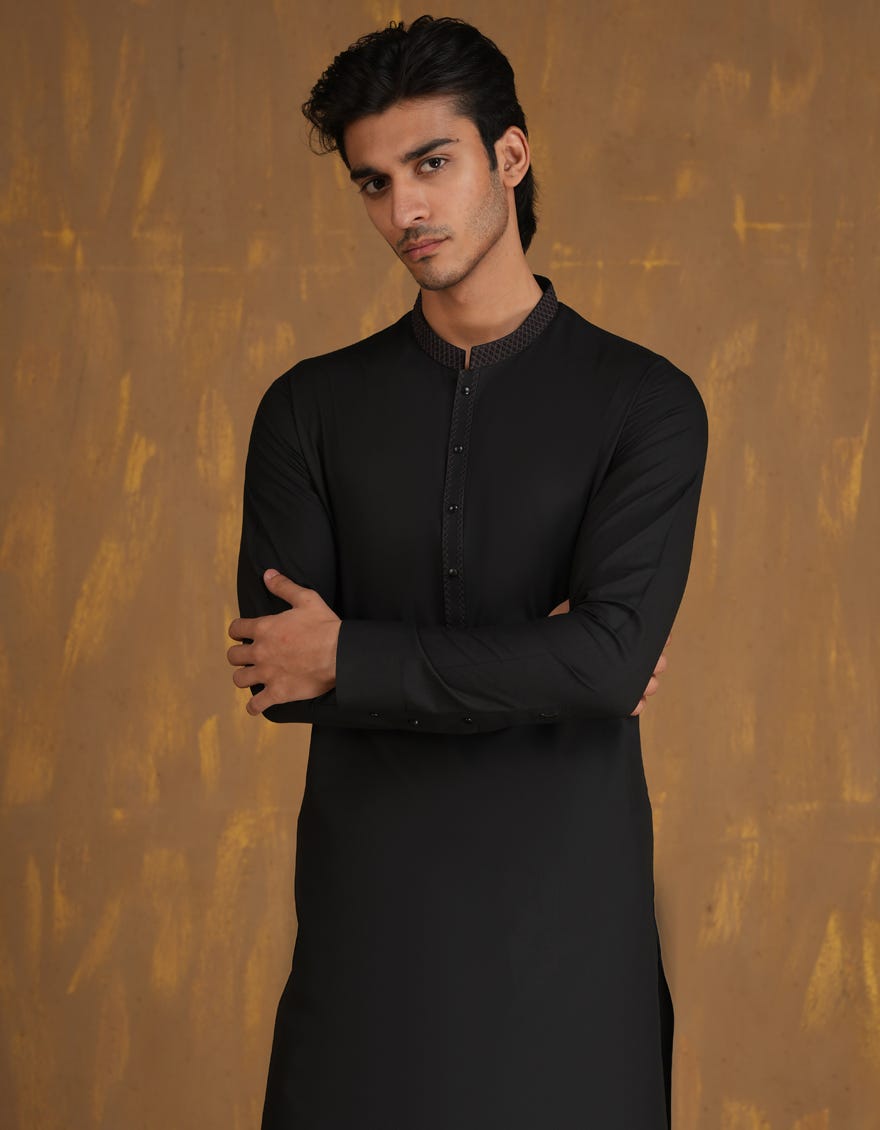BLACK BLENDED KURTA PAJAMA | JJKP-A-33079