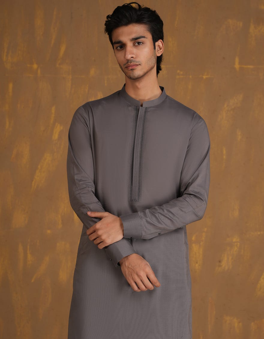 GREY COTTON KURTA PAJAMA | JJKP-A-33081