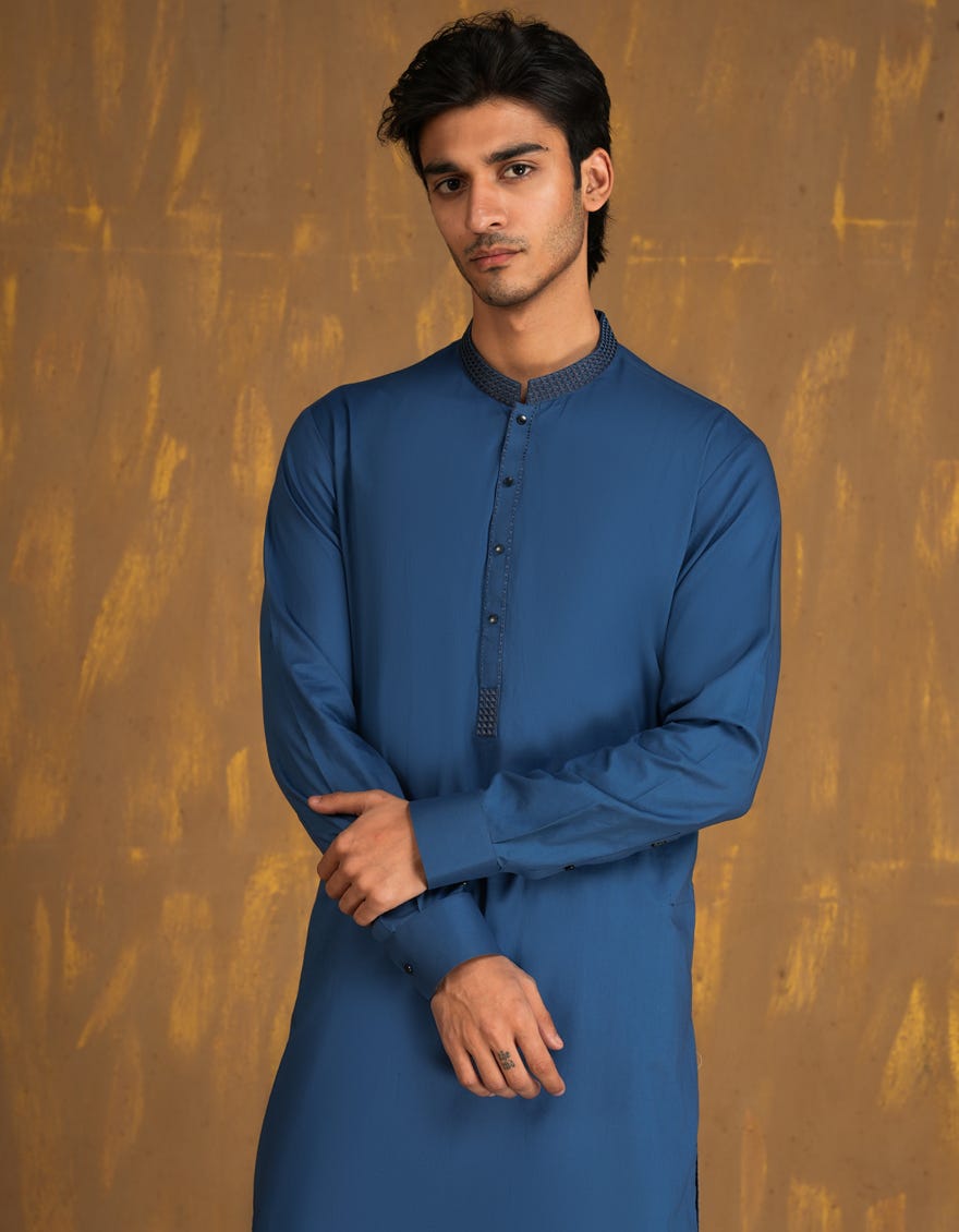 TEAL BLUE COTTON KURTA PAJAMA | JJKP-A-33082