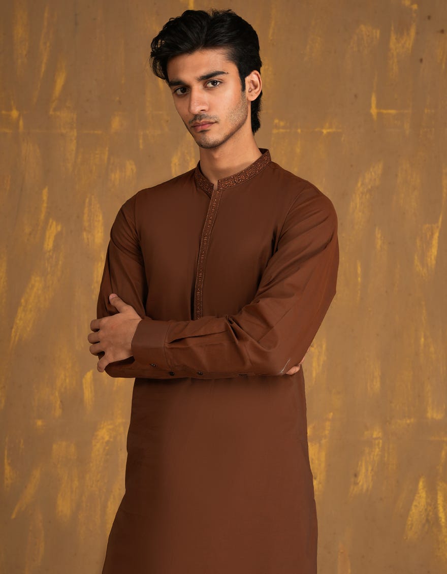 BROWN COTTON KURTA PAJAMA | JJKP-A-33088
